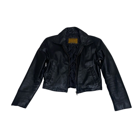 Vintage Monte Carlo women’s genuine leather moto jacket Sz small black full zip - Picture 1 of 5